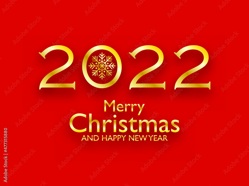 Golden New Year 2022. Festive card on a red background. Stylish design for greeting card, flyer, calendar. Vector