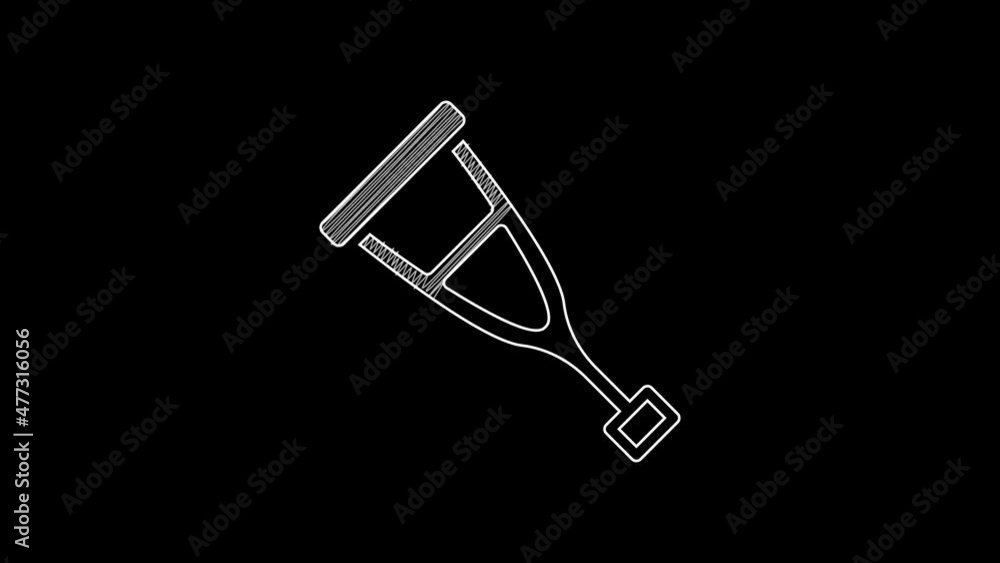 White line Crutch or crutches icon isolated on black background. Equipment for rehabilitation of people with diseases of musculoskeletal system. 4K Video motion graphic animation White line Crutch or crutches icon isolated on black background. Equipment for rehabilitation of people with diseases of musculoskeletal system. 4K Video motion graphic animation