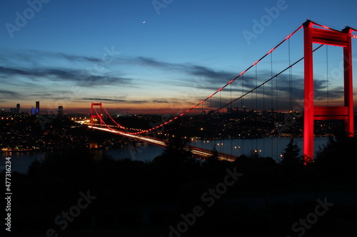 Fatih Sultan Mehmet Bridge in the Night, Beykoz Istanbul Turkey