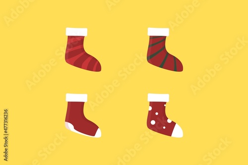 Set of Socks Christmas Flat Vector