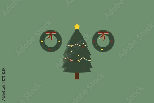 Christmas Natal Tree Set Flat Illustration Vector