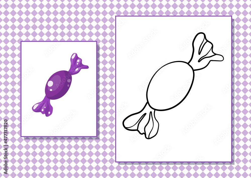 Printable worksheet. Coloring book. Cute cartoon candy. Vector ...