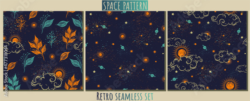 Set pattern with magic space. Design for card, fabric, print, greeting, cloth, poster, clothes, textile.