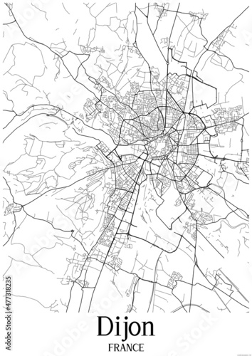 Canvas Print White map of Dijon France.
