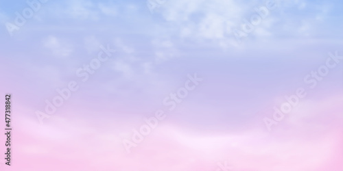 Clear pink and blue sky and white cloud detail  with copy space. Sky Landscape Background.Summer heaven with colorful clearing sky. Vector illustration.Sweet sky clouds background.