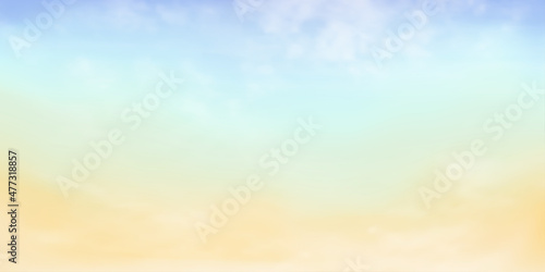Panorama Clear blue to yellow sky and white cloud detail with copy space. Sky Landscape Background.Summer heaven with colorful clearing sky. Vector illustration.Sky clouds background.