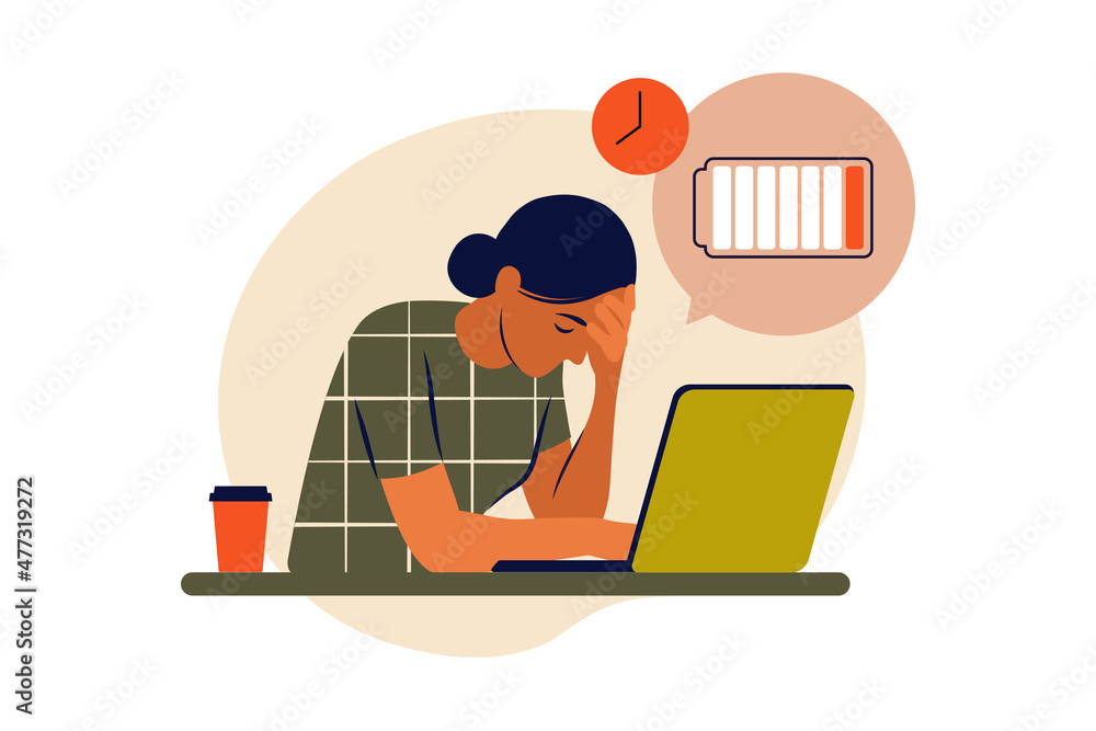 Professional burnout syndrome. Frustrated worker, mental health problems. Vector illustration. Flat - obrazy, fototapety, plakaty 