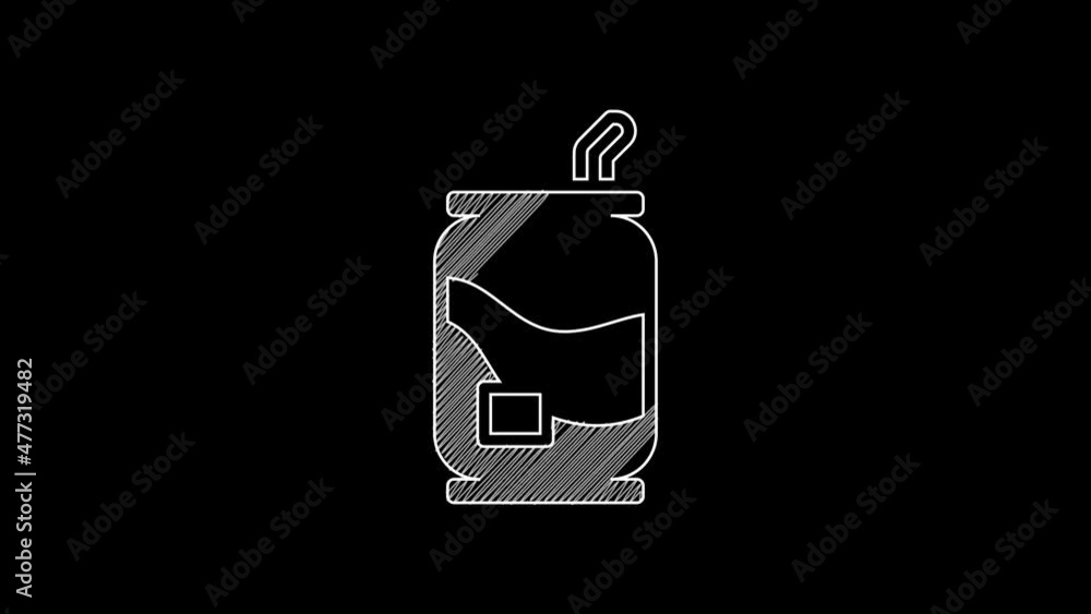 White line Soda can icon isolated on black background. 4K Video motion graphic animation White line Soda can icon isolated on black background. 4K Video motion graphic animation