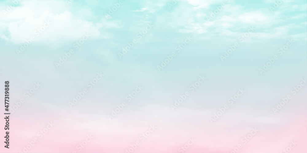 Panorama Clear blue to pink sky and white cloud detail  with copy space. Sky Landscape Background.Summer heaven with colorful clearing sky. Vector illustration.