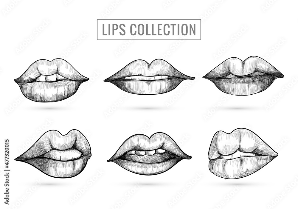 Hand drawn sketch lips collection design Hand drawn sketch lips collection design