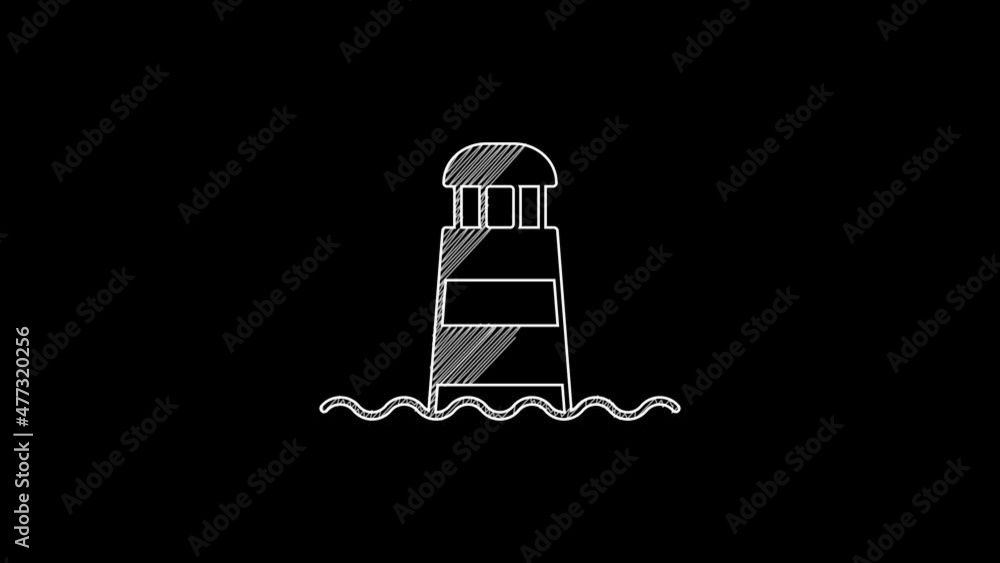 White line Lighthouse icon isolated on black background. 4K Video motion graphic animation White line Lighthouse icon isolated on black background. 4K Video motion graphic animation