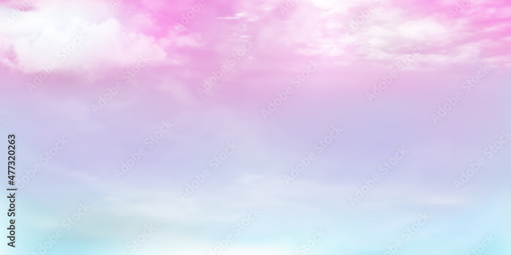 Panorama Clear pink and blue sky and white cloud detail  with copy space. Sky Landscape Background. Summer heaven with colorful clearing sky. Vector illustration.