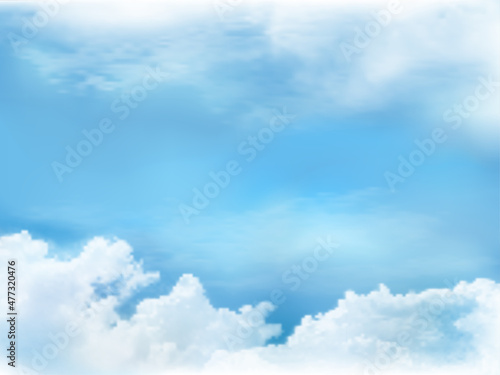 Clear blue sky and white cloud detail in background with copy space. Sky Nature Landscape Background.The summer heaven with colorful clearing sky. Vector illustration.