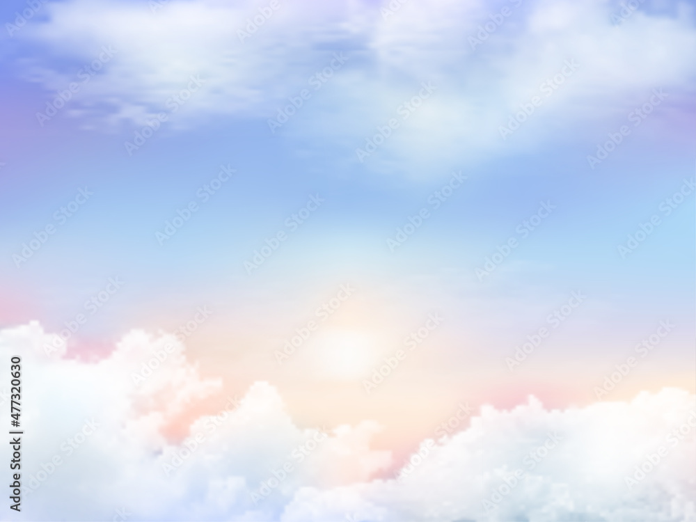 Clear blue sky and white cloud detail in background with copy space. Sky Nature Landscape Background.The summer heaven with colorful clearing sky. Vector illustration.