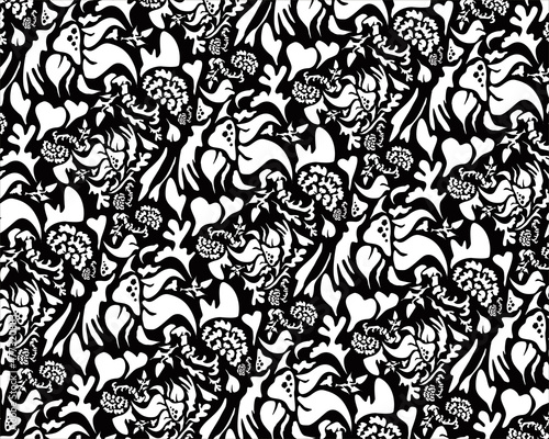 black and white seamless pattern with flowers