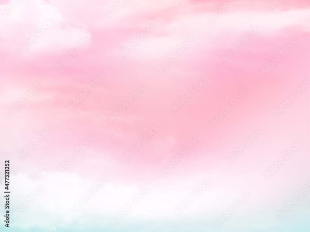 Clear pink and blue sky and white cloud detail  with copy space. Sky Landscape Background.Summer heaven with colorful clearing sky. Vector illustration.Sweet sky clouds background.