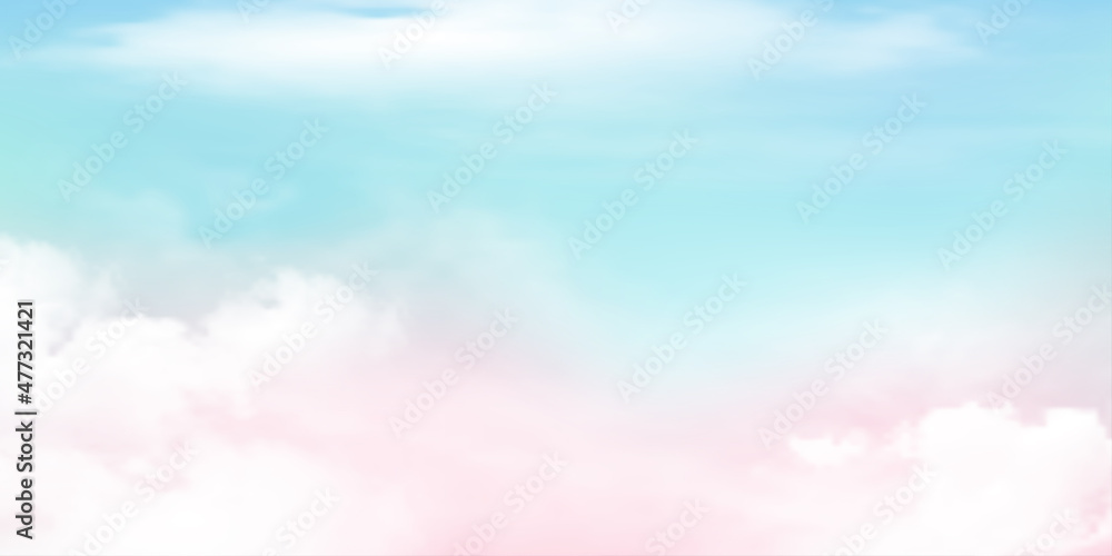 Panorama Clear blue sky and pink cloud detail  with copy space. Sky Landscape Background.Summer heaven with colorful clearing sky. Vector illustration.Sky clouds background.