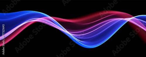 Blue and red abstract wave. Magic line design. Flow curve motion element. Neon gradient wavy illiustration.