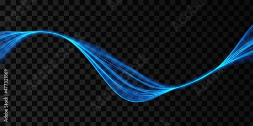 Blue abstract wave. Magic line design. Flow curve motion element. Neon gradient wavy illiustration.