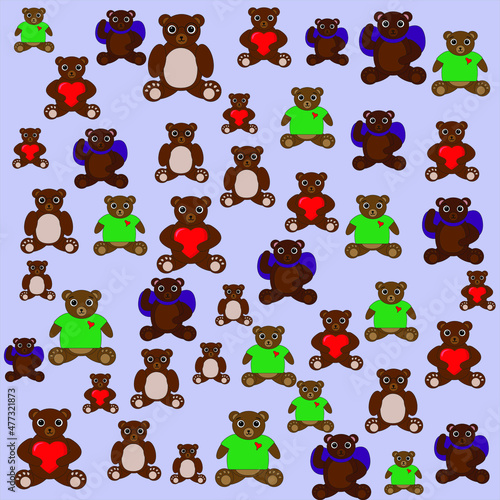 Pattern of cartoon bears on a pink background. cute toy teddy bears pattern, design for kids