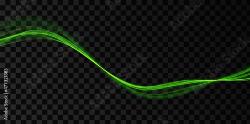 Green abstract wave. Magic line design. Flow curve motion element. Neon gradient wavy illiustration.