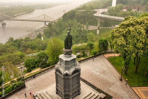 Volodymyr The Great Monument and Dnieper River aerial view - Kiev, Ukraine photo