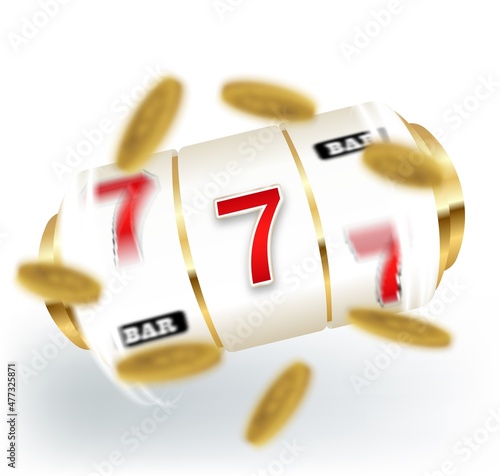 Golden slot machine wins the jackpot. 777 Big win concept. Casino jackpot.