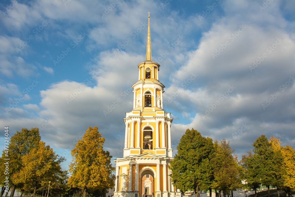 Cathedral bell tower - the highest building of the Ryazan Kremlin, a monument of Russian classicism built in 1700's as part of Ryazan Kremlin, Russia