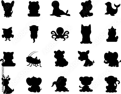 Black cartoon Silhouettes set of animals in Cartoon style, Logos and icons for animal brands