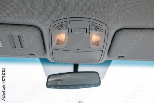 Gray Interior Details. Rearview mirror