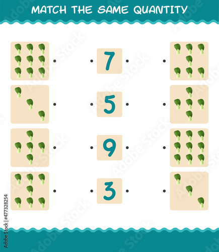 Match the same quantity of bok choy. Counting game. Educational game for pre shool years kids and toddlers