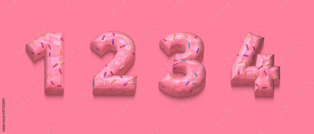 set of numbers made ok cookies on pink background, one two three four set of numbers made ok cookies on pink background, one two three four