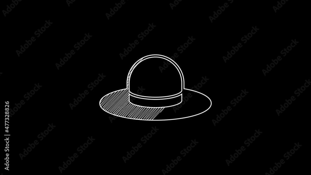 White line Man hat with ribbon icon isolated on black background. 4K Video motion graphic animation White line Man hat with ribbon icon isolated on black background. 4K Video motion graphic animation