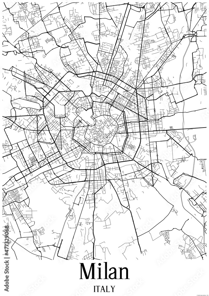 Fototapeta premium White map of Milan Italy.