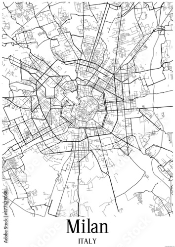 White map of Milan Italy.