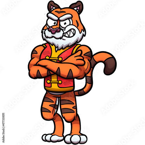 Fototapeta Naklejka Na Ścianę i Meble -  Cool Strong Cartoon Tiger In Chinese Costume