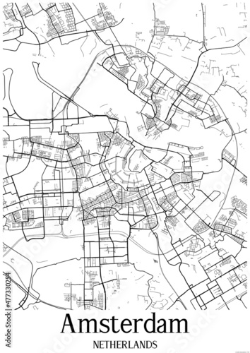Photography White map of Amsterdam Netherlands.