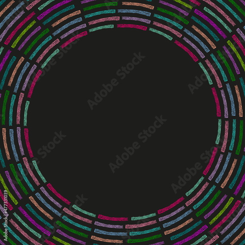 Decorative vector card with round border from colorful abstract ornamental stripes