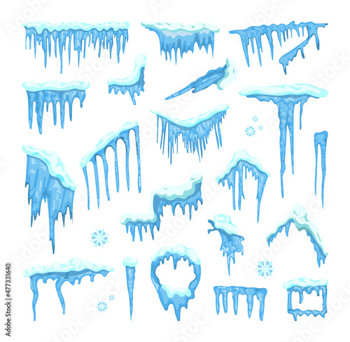 Collection of icicles for decoration. Winter illustrations.