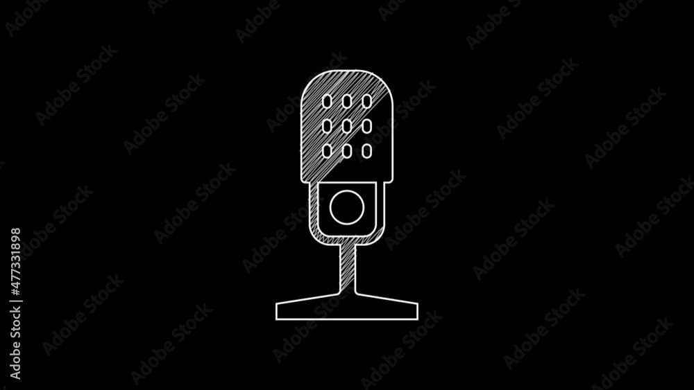 White line Microphone icon isolated on black background. On air radio mic microphone. Speaker sign. 4K Video motion graphic animation White line Microphone icon isolated on black background. On air radio mic microphone. Speaker sign. 4K Video motion graphic animation