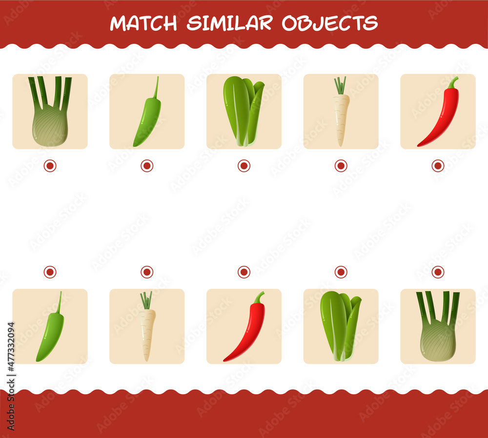 Match similar of cartoon vegetables. Matching game. Educational game ...