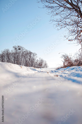 Winter Polish village in white snow