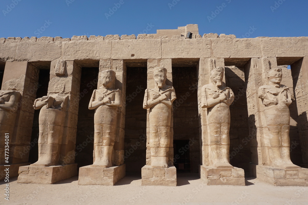 Impressive row of statues at Karnak Temple, Luxor, Egypt