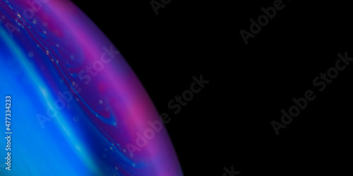Cold red and blue alien planet with an atmosphere in the darkness of the universe. Abstract soap bobble close-up