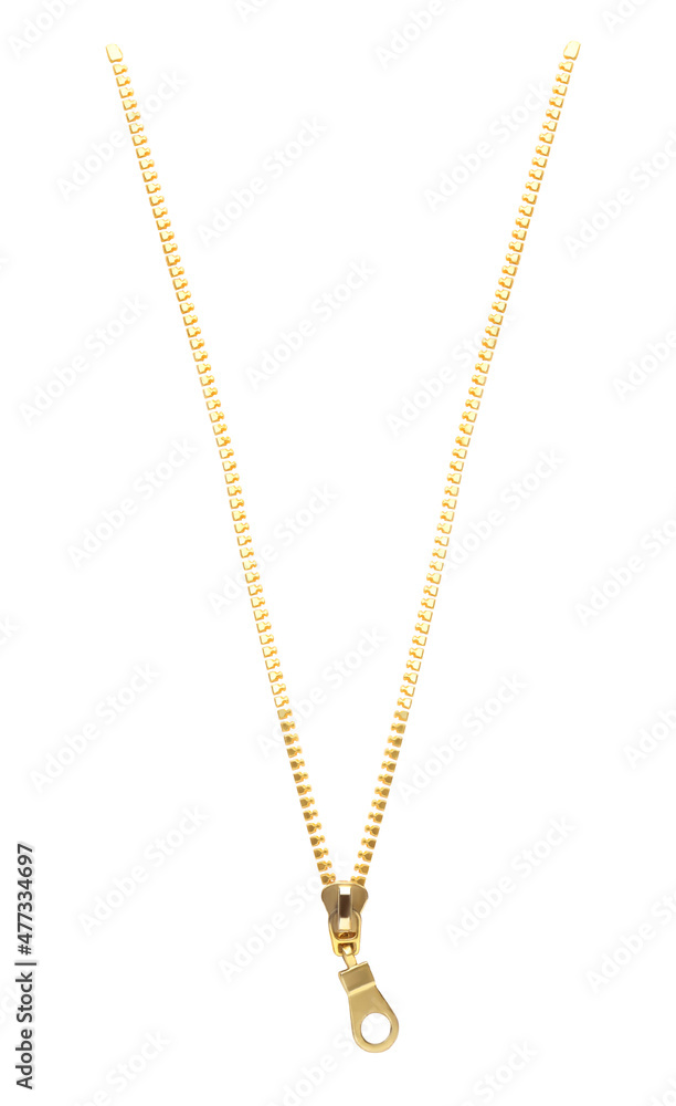Open golden metal zipper isolated on white Open golden metal zipper isolated on white
