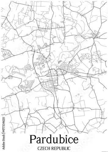 Fototapet White map of Pardubice Czech Republic.