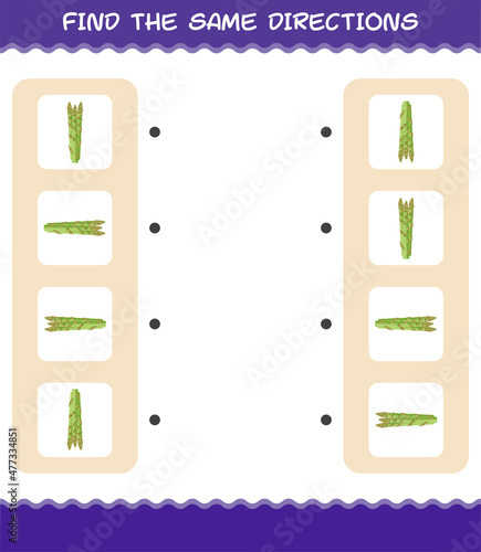 Match the same directions of asparagus. Matching game. Educational game for pre shool years kids and toddlers