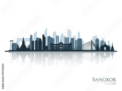 Bangkok skyline silhouette with reflection. Landscape Bangkok, Thailand. Vector illustration.