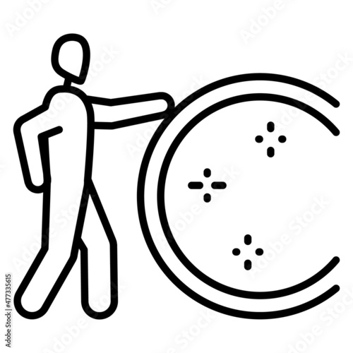 Dish washing service. A man stands at a clean plate.  Housework, washing dishes. Vector icon, outline, isolated