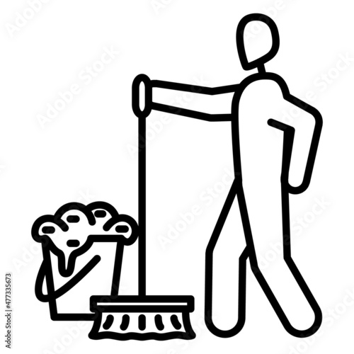 Houseworker, cleaning and washing. Inventory for housework. Vector icon, outline, isolated